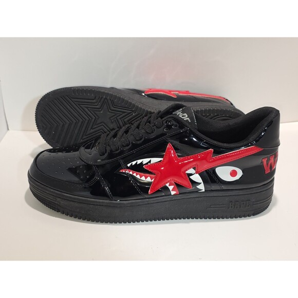 A Bathing Ape Bape Sta Shark Black Red Patent Leather Men\'s Low Top Size 10 main image 8